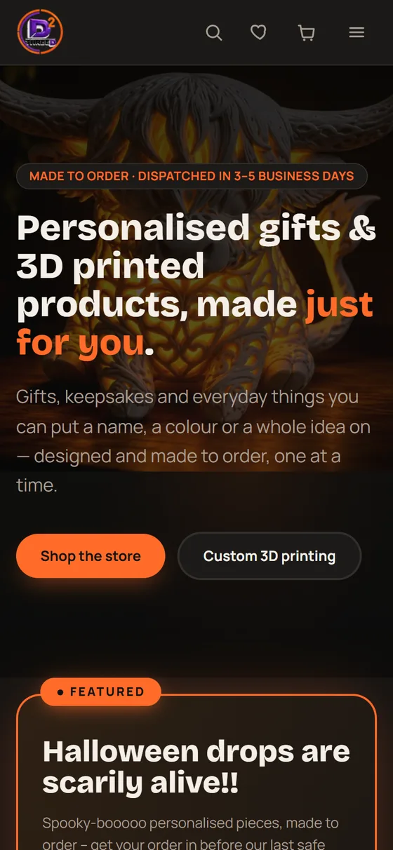 D²ThreeD website, mobile view