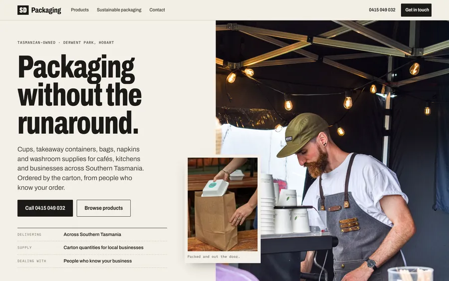 SD Packaging website, desktop view