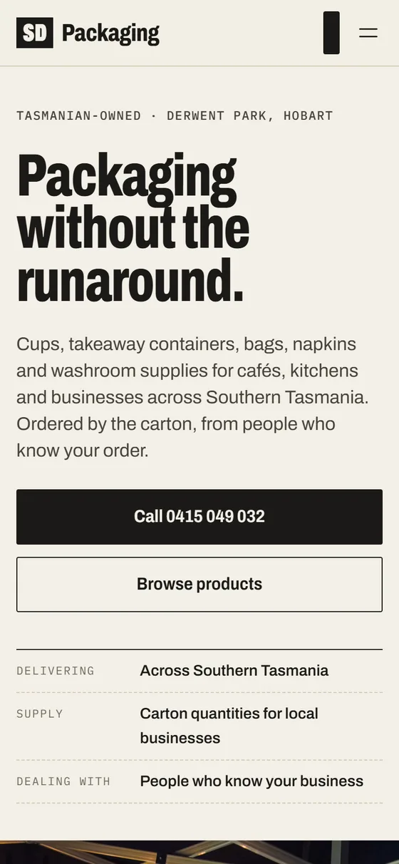 SD Packaging website, mobile view