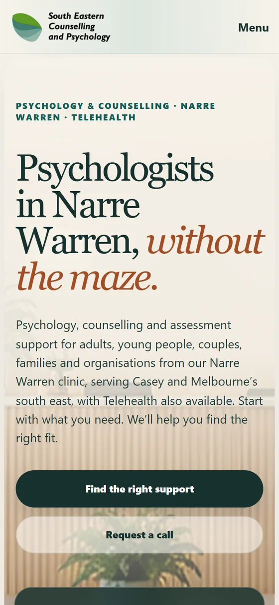 South Eastern Counselling and Psychology website, mobile view
