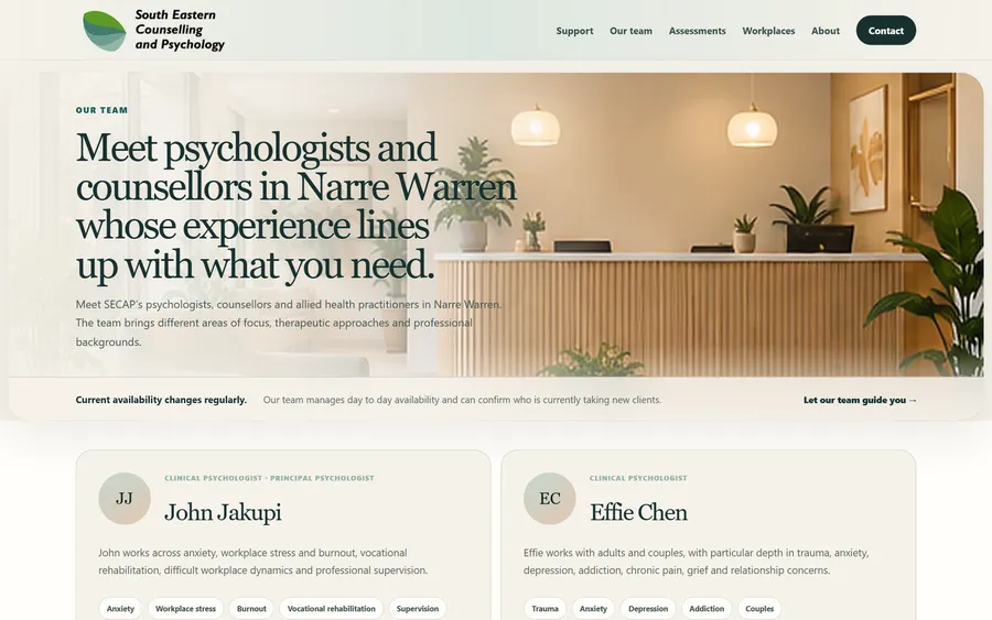 Another page of the South Eastern Counselling and Psychology website